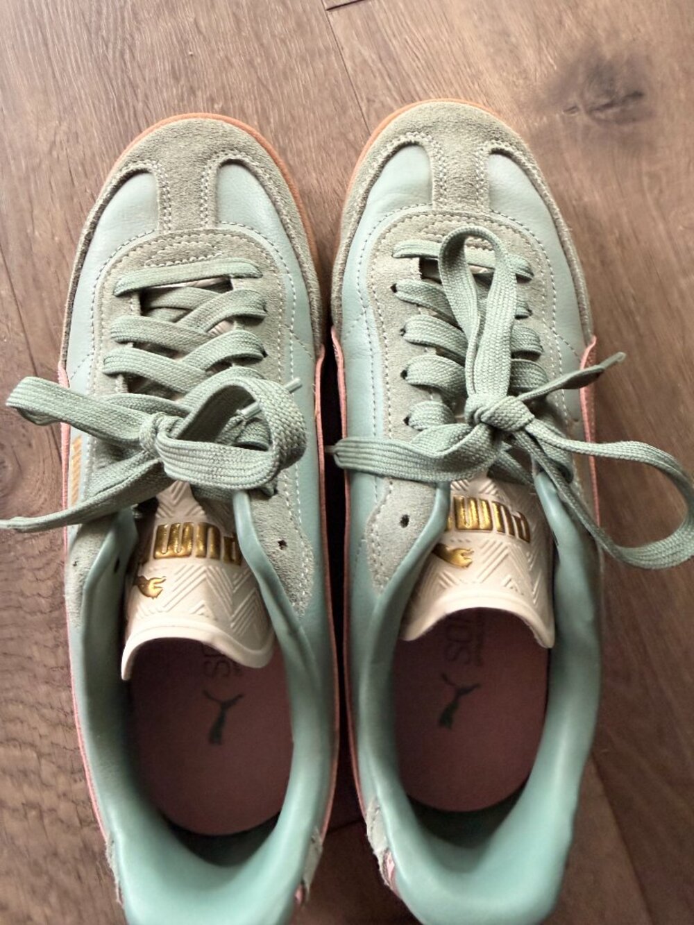 PUMA Palermo Sneakers Mint Green Pink Gum Sole 7.5 Womens - Picture 3 of 5